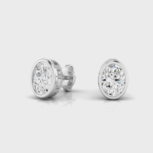 Lab Grown Bezel Set Oval Diamond Studs (F+Color - VS+ Clarity)