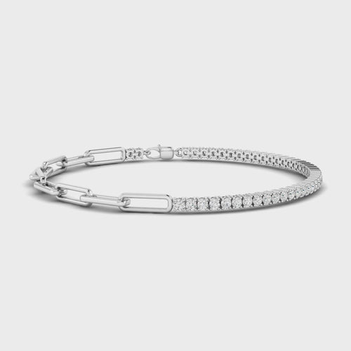 14 Karat Lab Grown Half-Tennis Paper Clip Bracelet (1.50 Total Carat Weight F+ Color- VS Clarity)