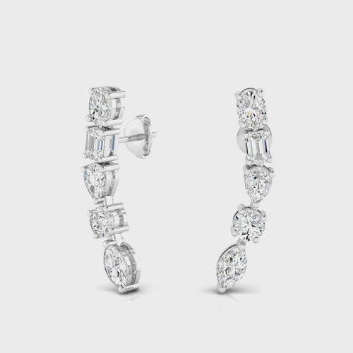 14 Karat Multi-Shape Lab Grown Ear Climber Earrings(1.50 Total Carat Weight F+ Color-VS+ Clarity)