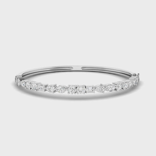 14 Karat Lab Grown Multi-Shape Diamond Bangle Bracelet(3.00 Total Carat Weight F+Color-VS+Clarity)