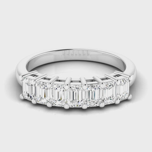 Lab Grown 7 - Stone Emerald-Cut Diamond Ring F+Color VS+ Clarity)