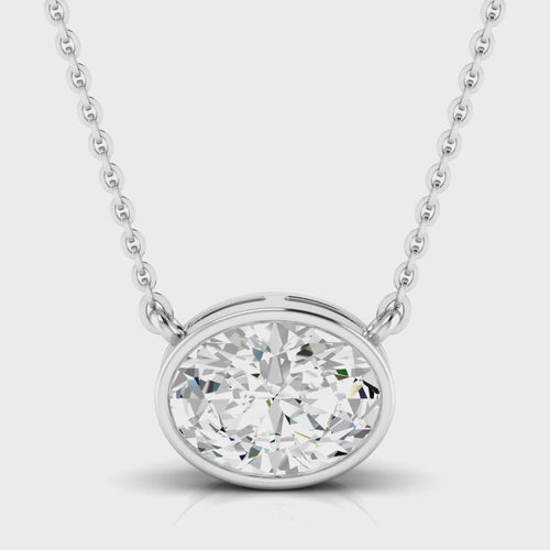 Lab Grown Bezel Set Oval Diamond Necklace (F+ Color- VS+ Clarity)