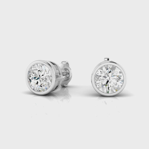 Lab Grown Bezel Set Round Diamond Studs ( 1.00 Total Carat Weight F+Color- VS+Clarity)
