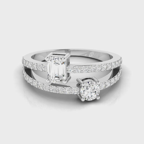 Lab Grown Two-Stone Open Diamond Ring (1.00 Carats Total Weight F-color VS Clarity)
