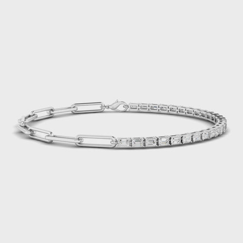 14 Karat Lab Grown Emerald-Cut Half-Tennis Paper Clip Bracelet (2.00 Total Carat Weight F+ Color- VS Clarity)