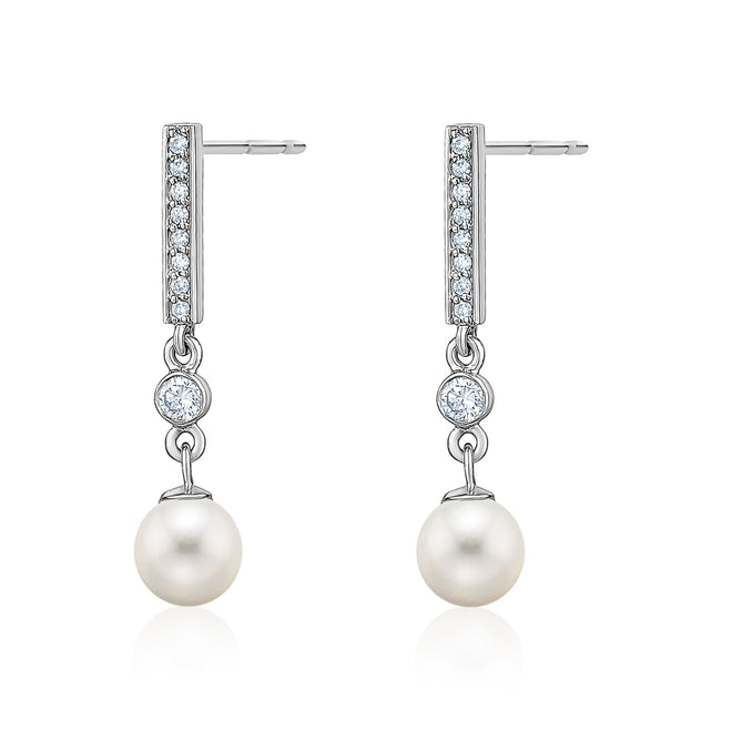 14 Karat White Gold Diamond and Pearl Drop Earrings
