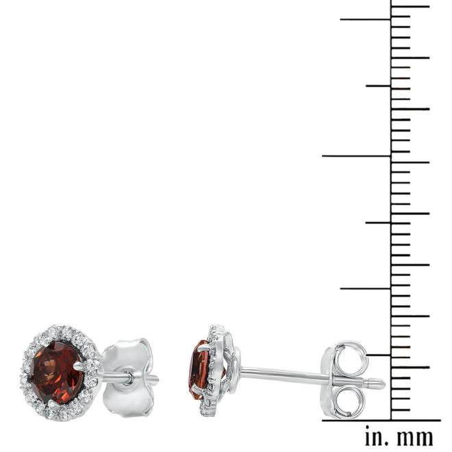 Garnet and diamond halo stud earrings
