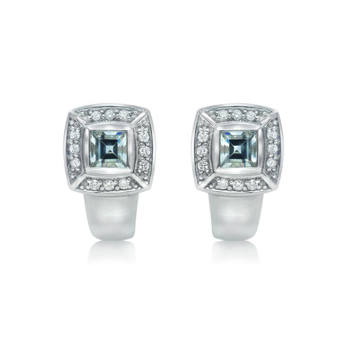 Diamond and aquamarine earrings in 18k white gold