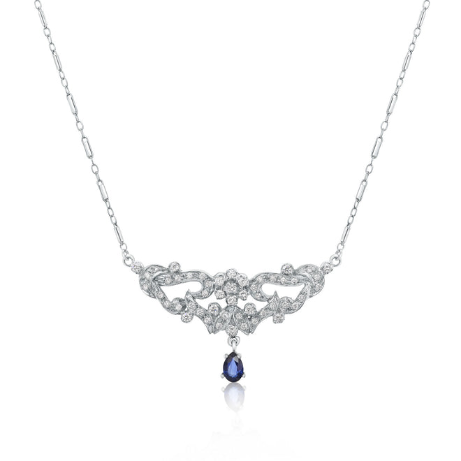 Diamond and sapphire pendant necklace