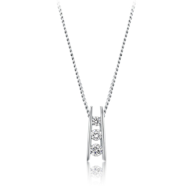 14k white gold trinity diamond pendant with chain