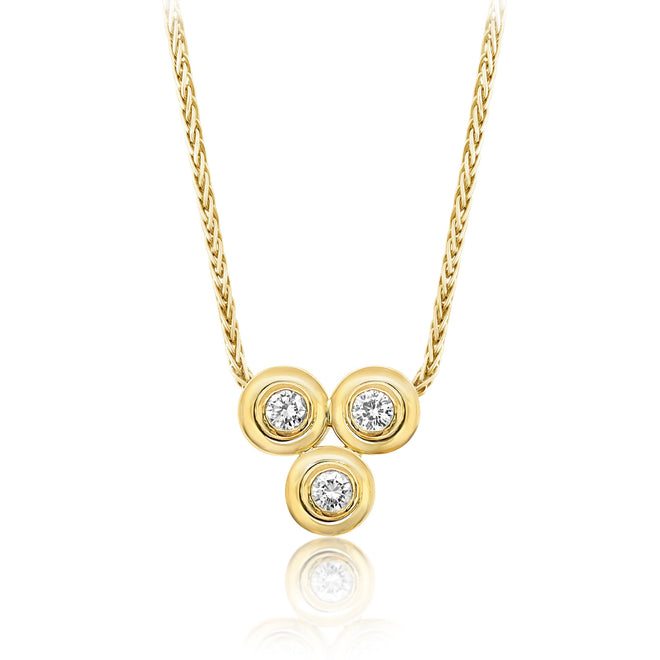 18k yellow gold handcrafted diamond pendant with 3 round diamonds