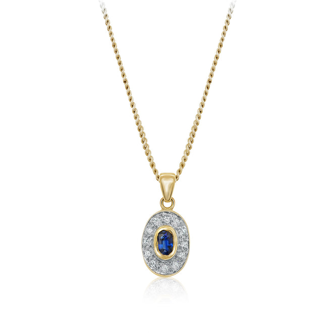 Diamond and oval sapphire pendant necklace