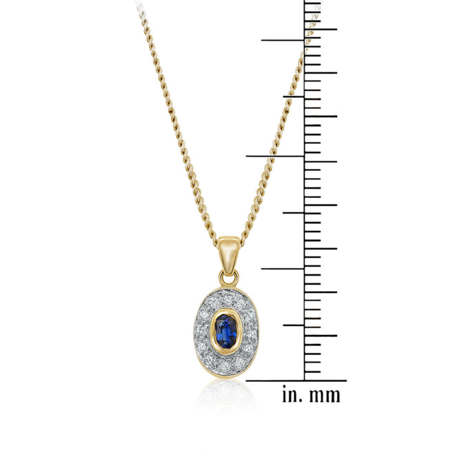 Diamond and oval sapphire pendant necklace