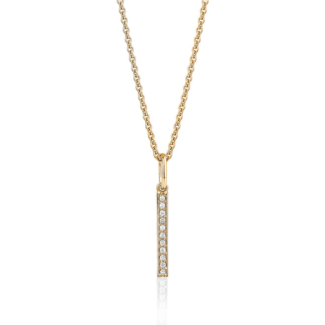 Vertical diamond bar necklace in 14k yellow gold