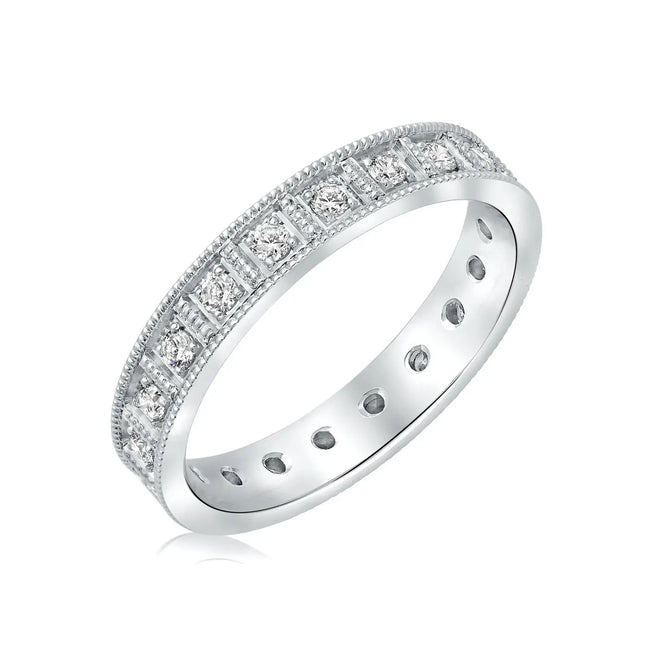 White gold diamond wedding band - modern vintage style in 14k white gold