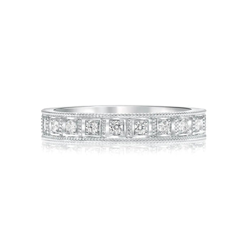 White gold diamond wedding band - modern vintage style in 14k white gold