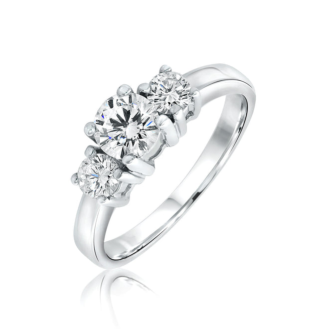 Three-stone diamond ring in 14k white gold