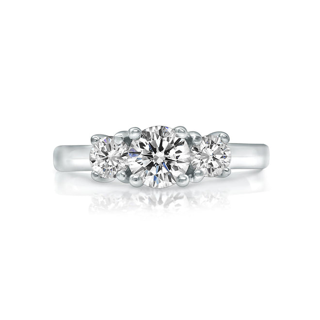 Three-stone diamond ring in 14k white gold