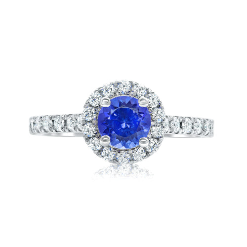 Diamond and tanzanite halo ring