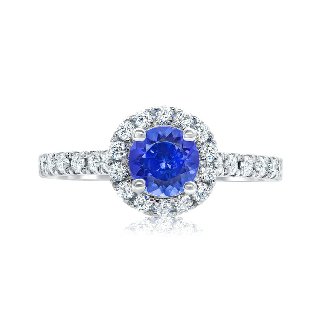Diamond and tanzanite halo ring