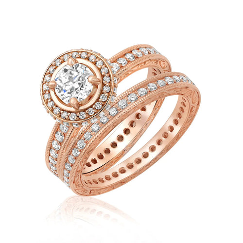 14 karat rose gold diamond ring with matching diamond band