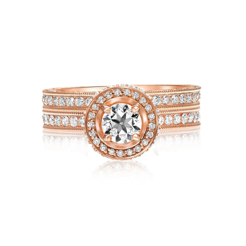 14 karat rose gold diamond ring with matching diamond band