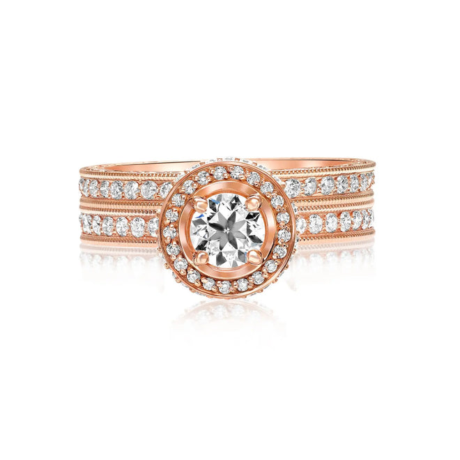 14 karat rose gold diamond ring with matching diamond band