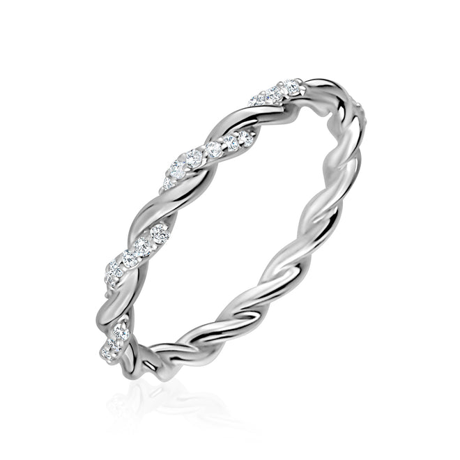 14 Karat White Gold Twist Ring With Diamonds