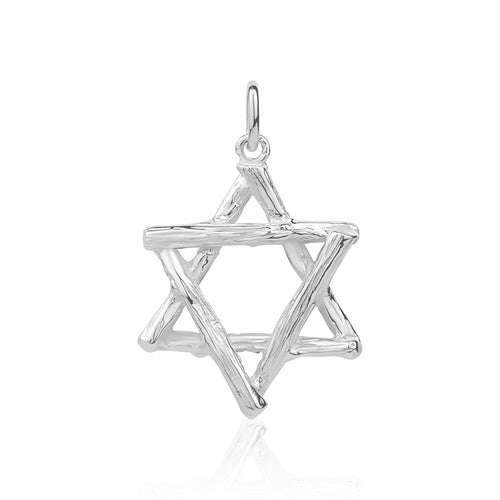 14 Karat Gold Star of David Pendant with Bamboo Motif (22mm Diameter)