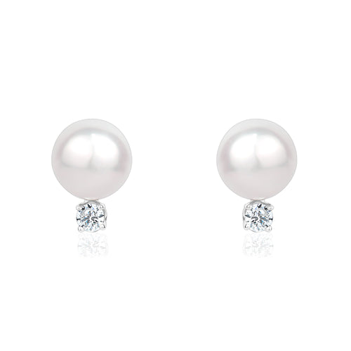 Pearl and Diamond Stud Earrings in 14 Karat White Gold