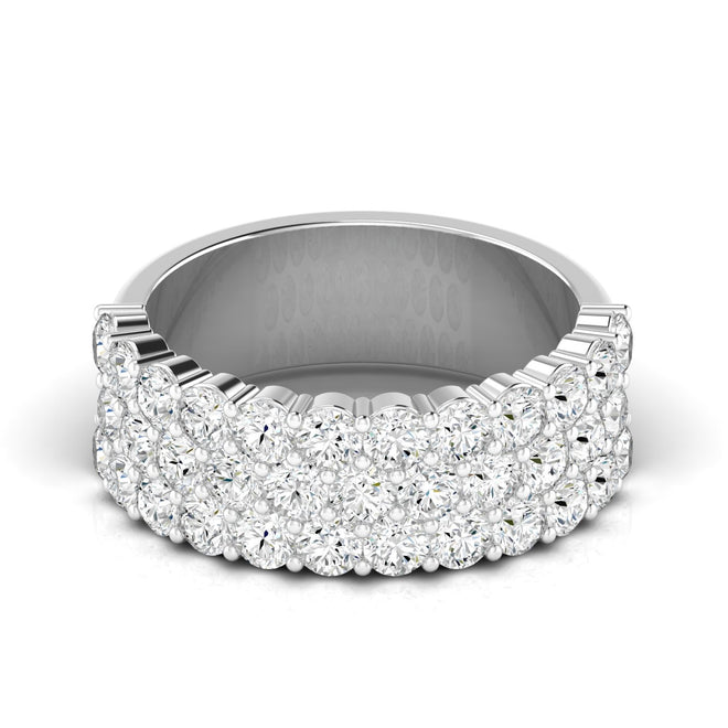 14 Karat Three-Row Lab Grown Diamond Ring (2.00 Carats Total Weight F+ Color-VS+ Clarity)