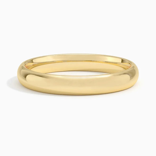 14K yellow gold 4mm classic domed wedding band with a polished half-round profile.