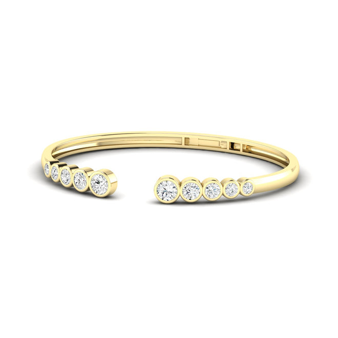 14 Karat Gold Lab Grown Bezel-Set Graduated Cuff Bracelet (2.00 TCW F+ Color- VS+ Clarity)