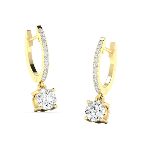 14 Karat Lab Grown Round Droplet Huggy Earrings(1.20 Total Carat Weight F+Color-VS Clarity