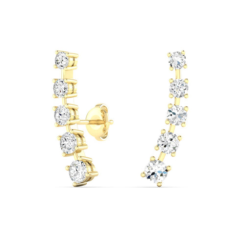 14 Karat Gold Round Lab Grown Diamond Ear Climber Earrings ( 1.00 Carat Total Weight F+ Color VS-Clarity)