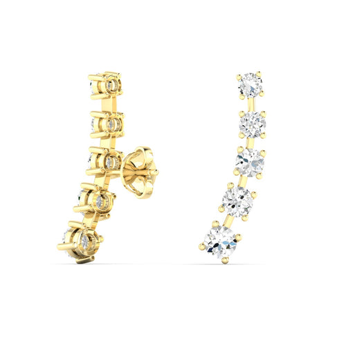 14 Karat Gold Round Lab Grown Diamond Ear Climber Earrings ( 1.00 Carat Total Weight F+ Color VS-Clarity)