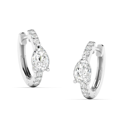 14 Karat Lab Grown Huggy Earrings with a Pear-Shape Center (.70 Total Carat Weight F Color VS Clarity)