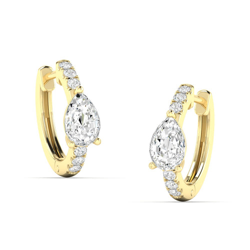 14 Karat Lab Grown Huggy Earrings with a Pear-Shape Center (.70 Total Carat Weight F Color VS Clarity)