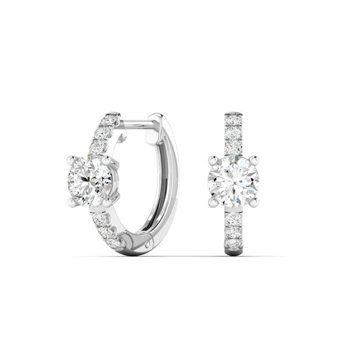 14 Karat Lab Grown Diamond Huggy Earring with Round Center (.70 Total Carat Weight F+Color VS+Clarity)