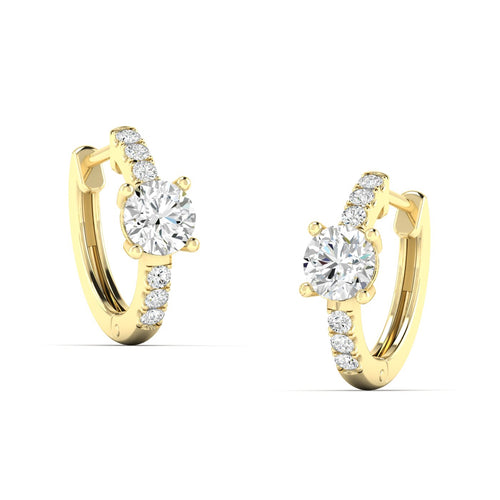 14 Karat Lab Grown Diamond Huggy Earring with Round Center (.70 Total Carat Weight F+Color VS+Clarity)