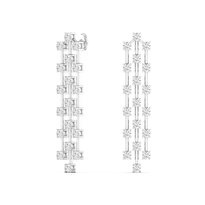 14 Karat 3-Row Lab Grown Diamond Drop Earrings(2.30 Total Carat Weight F+ Color- VS+ Clarity)