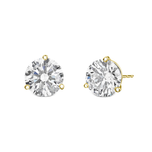 Pair of round lab-grown diamond stud earrings in 14K yellow gold with Martini 3-prong settings | Paul Nudelman Jewellers