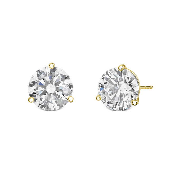 Pair of round lab-grown diamond stud earrings in 14K yellow gold with Martini 3-prong settings | Paul Nudelman Jewellers