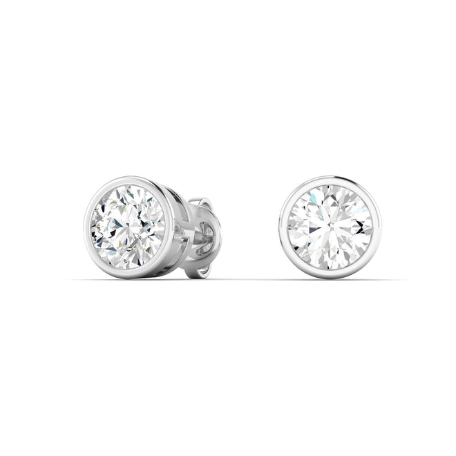 14 Karat Bezel Set Round Lab Grown Diamond Studs ( 1.00 Total Carat Weight F+Color- VS+Clarity)