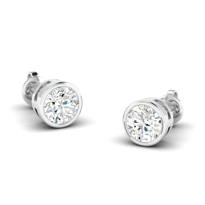 Lab Grown Bezel Set Round Diamond Studs ( 1.00 Total Carat Weight F+Color- VS+Clarity)