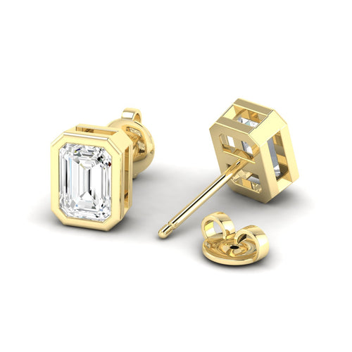 14 Karat Bezel Set Emerald Cut Lab Grown Diamond Studs (1.00 Carat Total Weight F+ Color- VS+ Clarity) - Paul Nudelman Jewellers