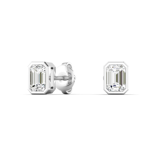 14 Karat Bezel Set Emerald Cut Lab Grown Diamond Studs ( 0.50 Carats Total Weight F+Color- VS+Clarity) - Paul Nudelman Jewellers