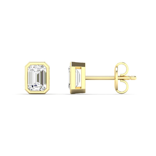 14 Karat Bezel Set Emerald Cut Lab Grown Diamond Studs ( 0.50 Carats Total Weight F+Color- VS+Clarity) - Paul Nudelman Jewellers