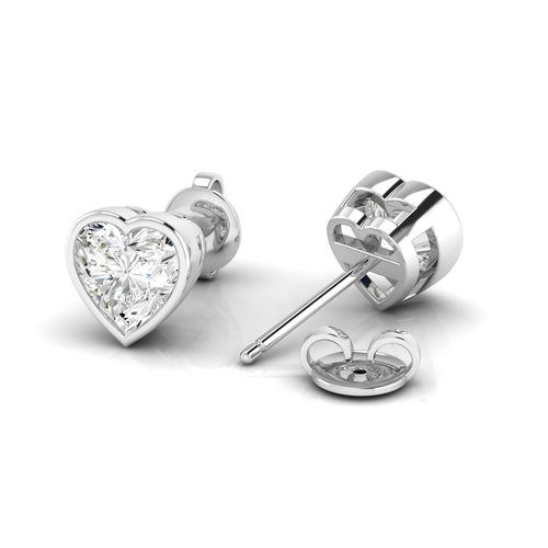 14 Karat Bezel Set Heart Shape Lab Grown Diamond Studs ( 1.00 Total Carat Weight F+ Color- VS+ Clarity)
