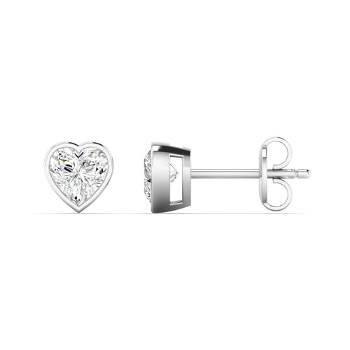 14 Karat Bezel Set Heart Shape Lab Grown Diamond Studs ( 0.50 Total Carat Weight F+ Color- VS+ Clarity)